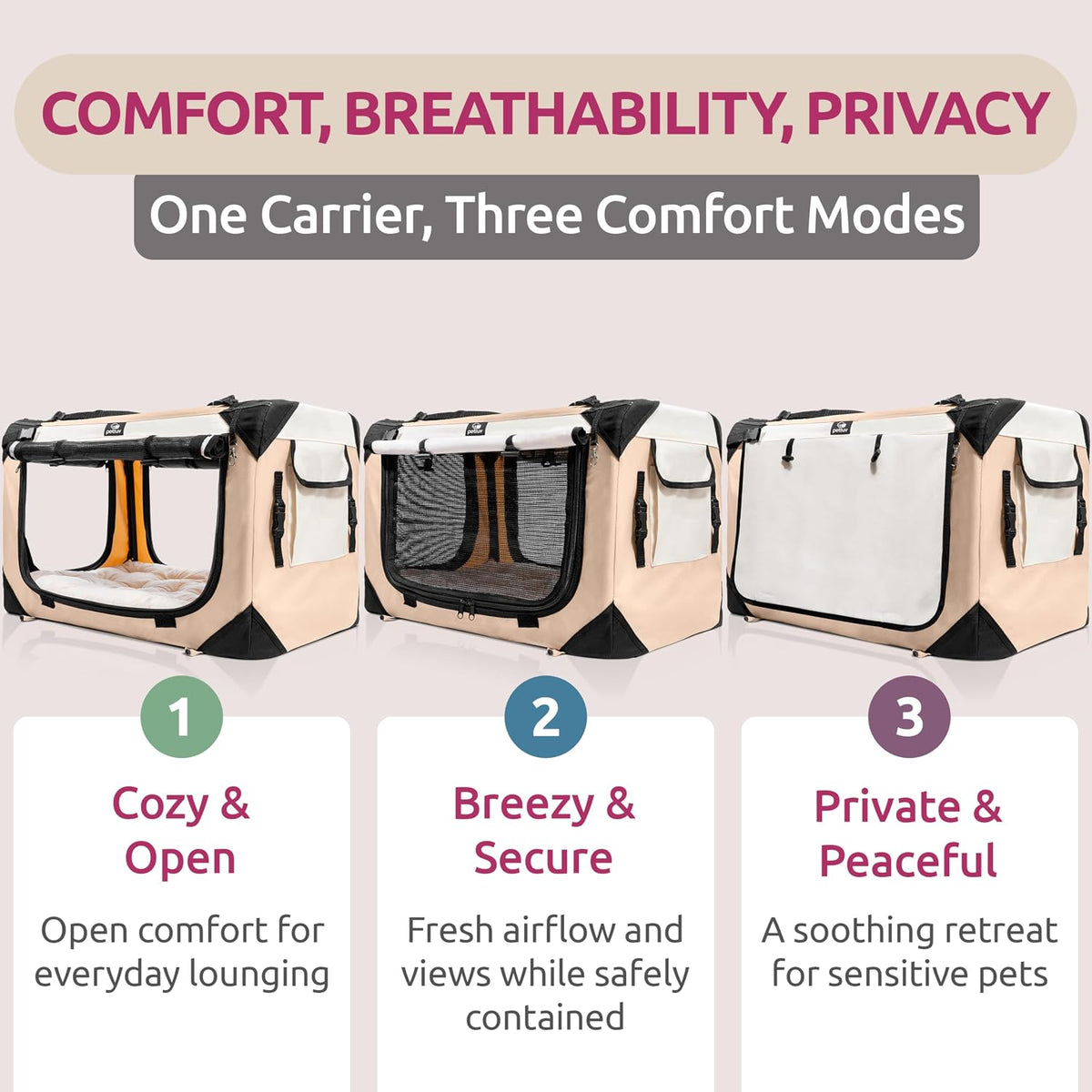 Cat & Dog Carrier, Fits Most Cats or Small Dog Comfortably, Medium, Tan