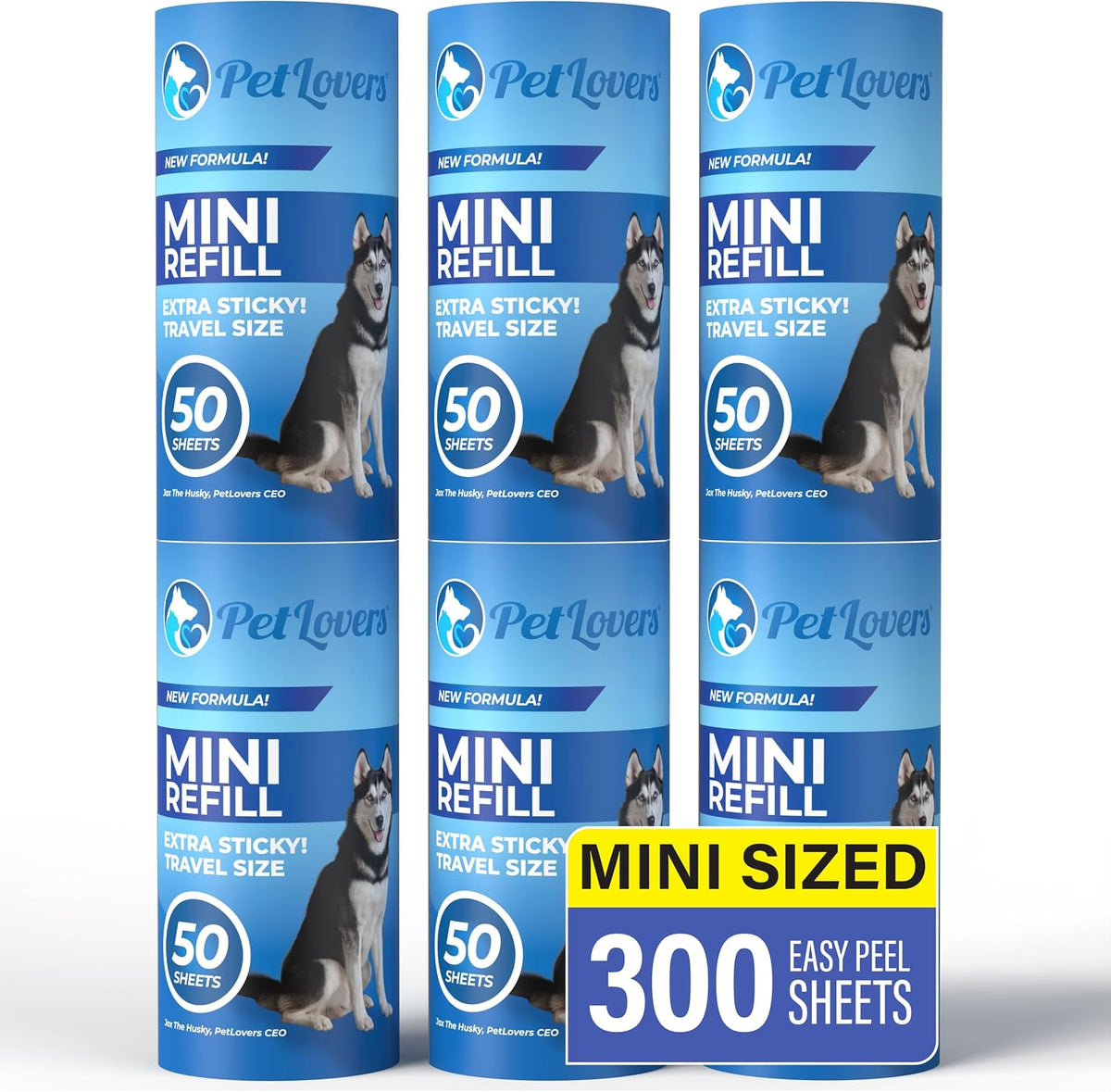 Extra Sticky Lint Roller Mega Value Set for Pet Hair Removal, Dog and Cat Lint Remover (6 Pack Mini Refills)