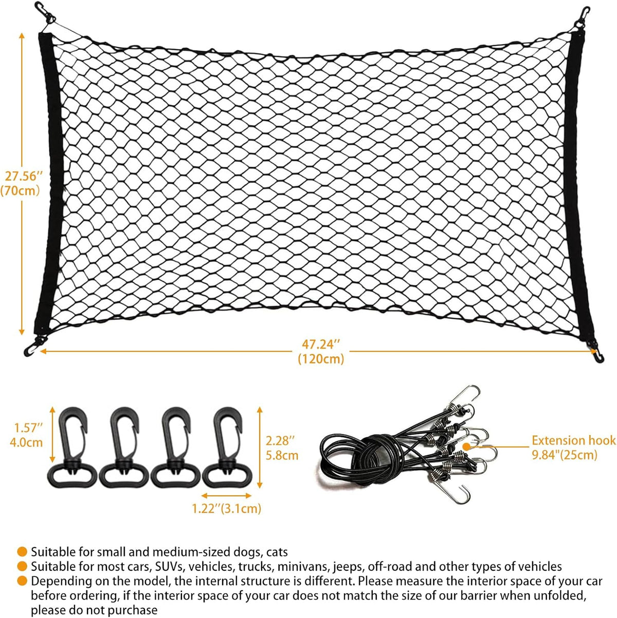 Dog Car Barrier 47" Wide for Trucks/Suvs/Full Sized Sedans Pet Restraint Car Backseat Divider Vehicle Gate Cargo Area Travel Trunk Mesh Net Screen Barricade