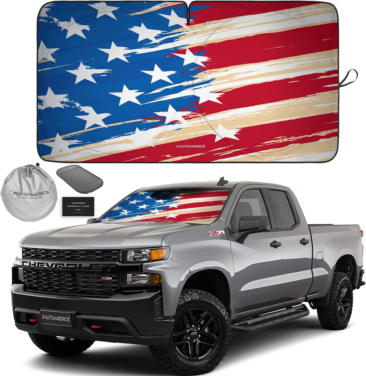 1-Piece Windshield Sun Shade USA Art Flag - 1 American Design - Foldable Car Front Window Sunshade for Most Sedans SUV Truck - Blocks Max UV Rays and Keeps Your Vehicle Cool - Large