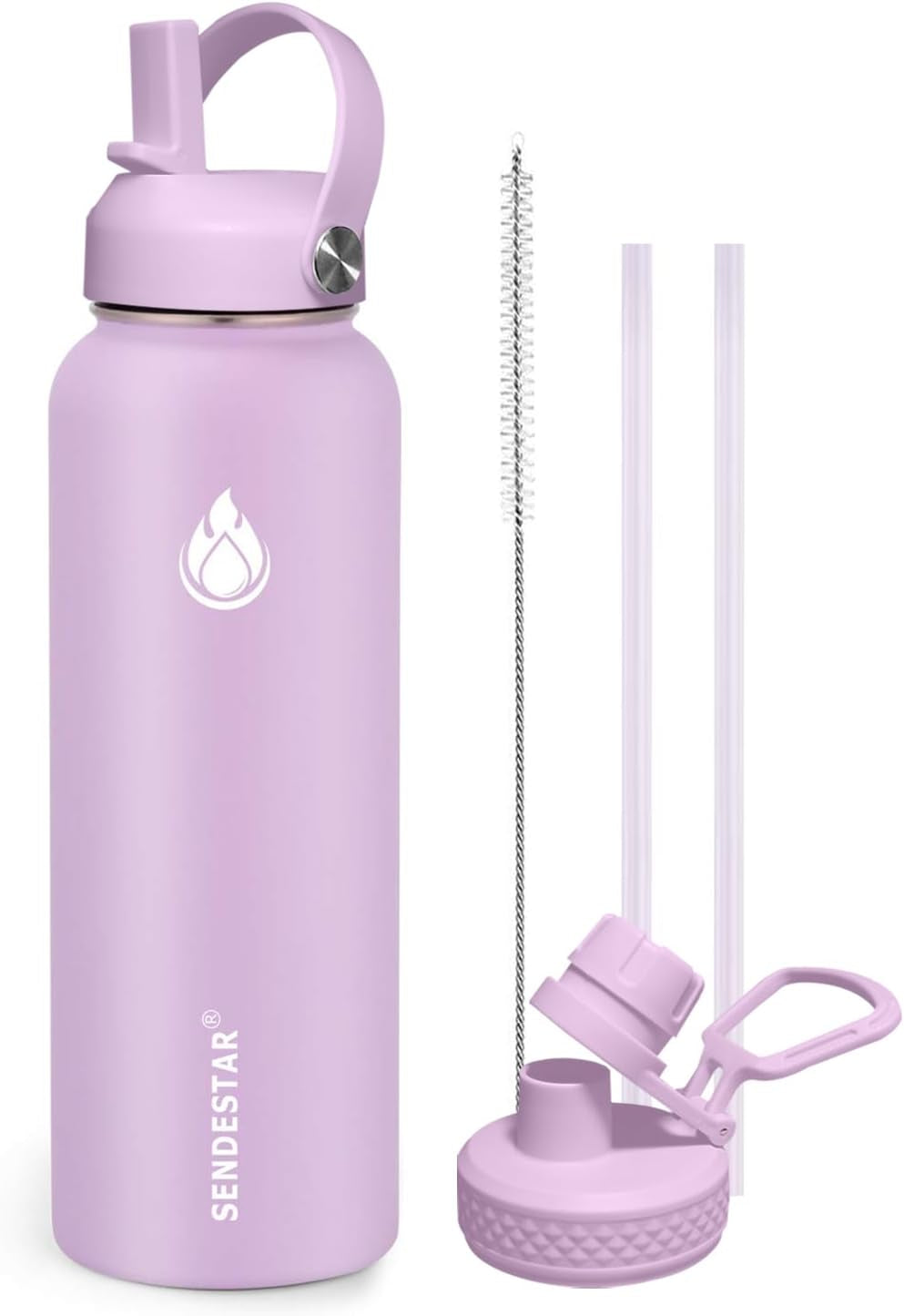 Stainless Steel Wide Mouth Water Bottle 32Oz Double Wall Vacuum Insulated Leak Proof Bottle with New Flex Straw Lid & Spout Lid