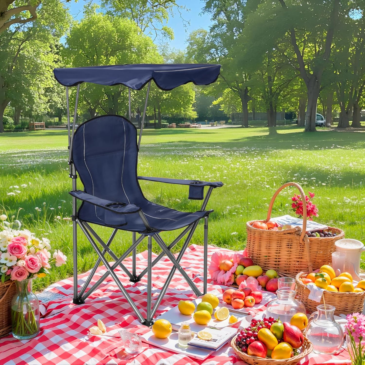 Heavy Duty Canopy Camping Chairs with Adjustable Sunshade