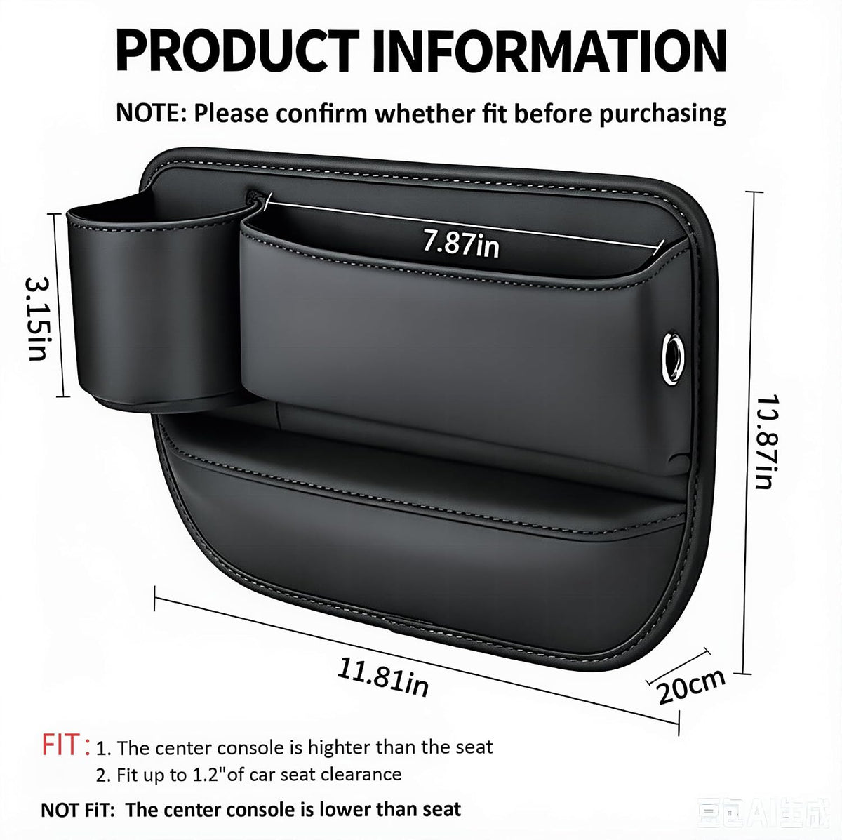 2 Pcs Leather Car Seat Gap Organizer Filler with Cup Holder