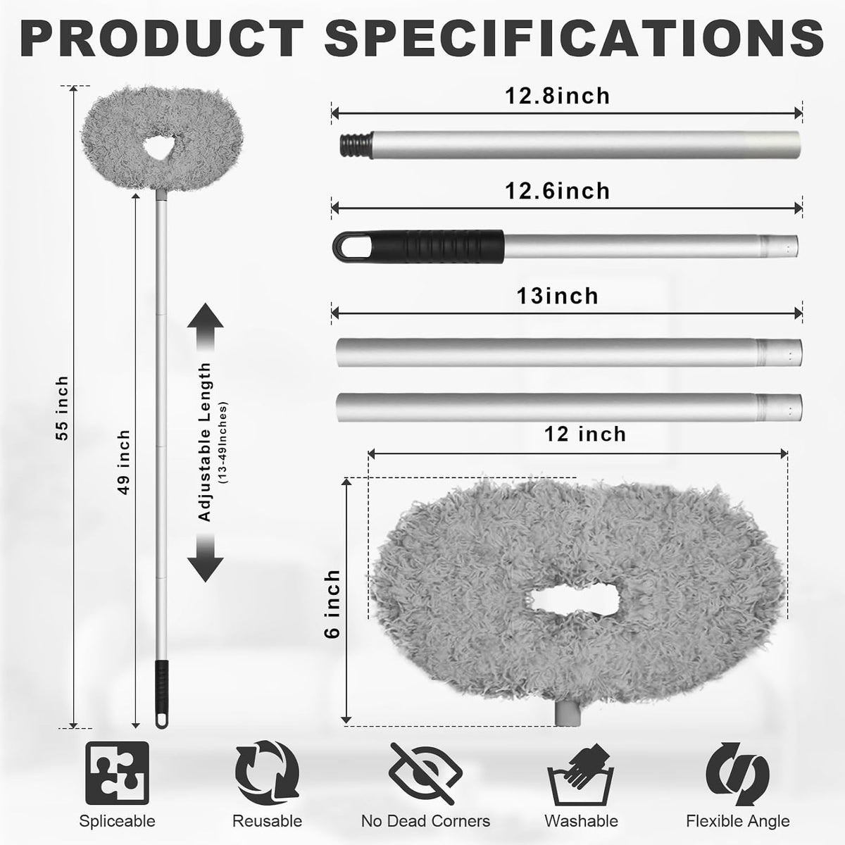 Ceiling Fan Cleaner Duster, Adjustable Microfiber Duster, Gray