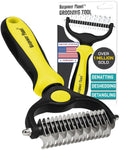 Pet Grooming Brush - Double Sided Shedding, Dematting Undercoat Rake for Dogs and Cats - Extra Wide Dog Grooming Brush - Yellow