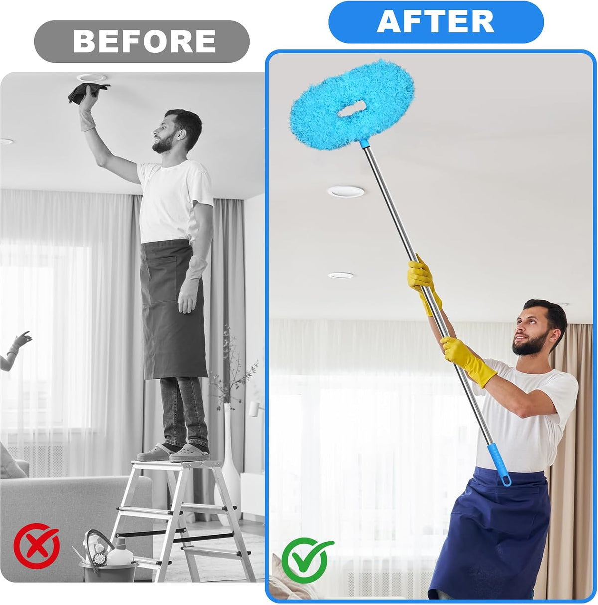 Ceiling Fan Cleaner Duster, Adjustable Microfiber Duster, 2 Dusters Blue