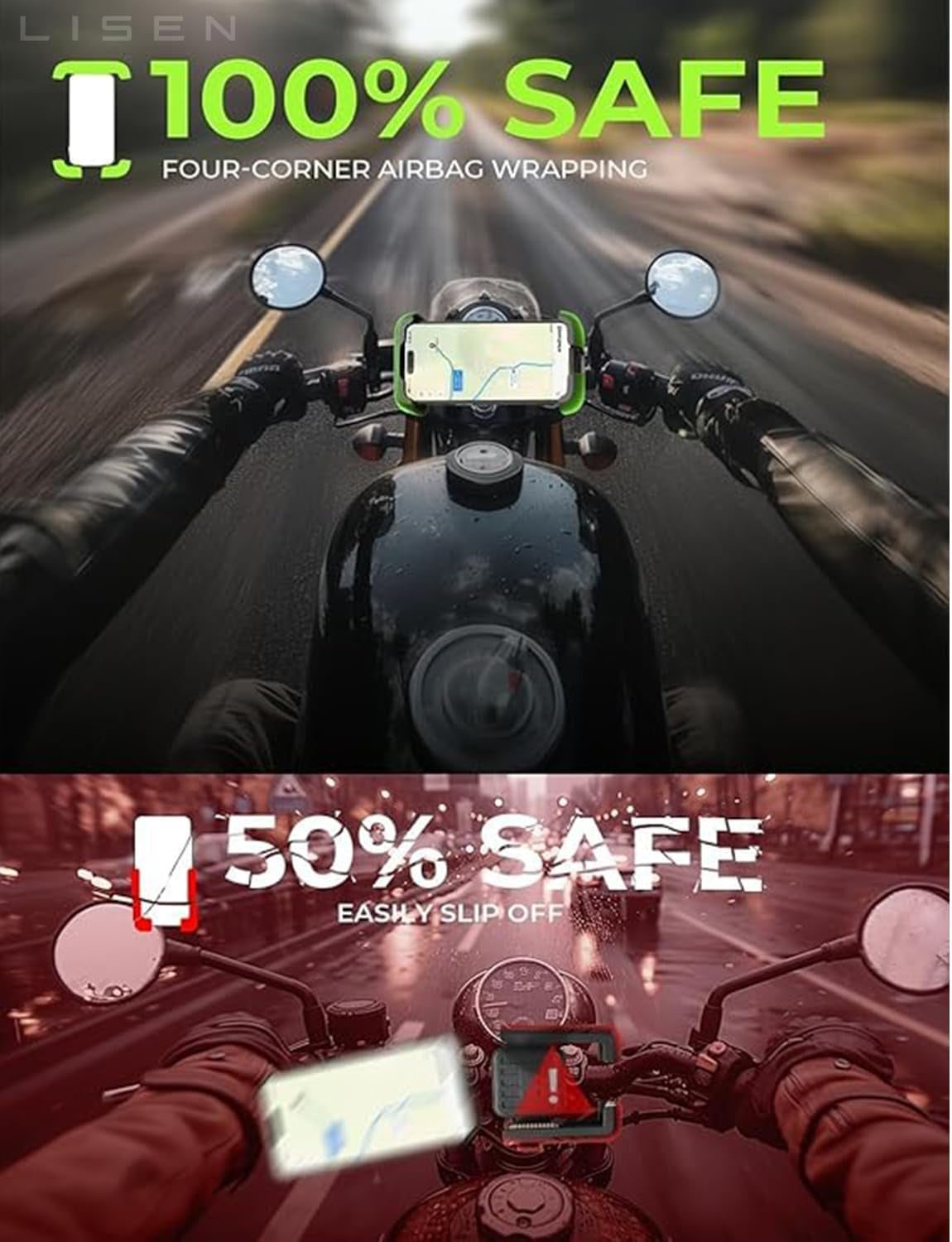 Bike Phone Holder, [Super Easy Install] Motorcycle Phone Mount Ebike Accessories Bicycle Handlebar Holder Mount Gifts for Adults Kids Men Mountain Mini Bike Scooter Gear Accessories, Black