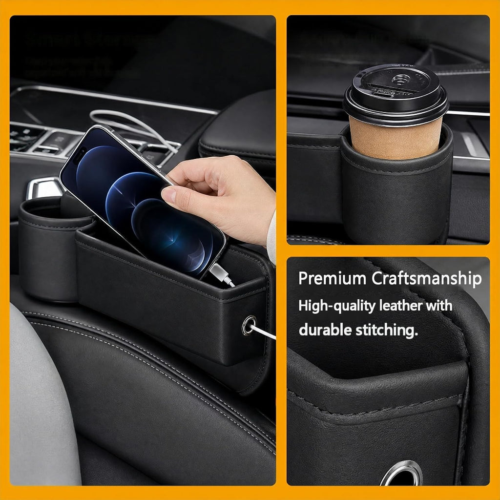2 Pcs Leather Car Seat Gap Organizer Filler with Cup Holder
