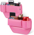 2 Pack Pink Car Seat Gap Filler Organizer with Cup Holder and Storage Leather Car Organizer for Keys Cards Phone Sunglasses and Small Items