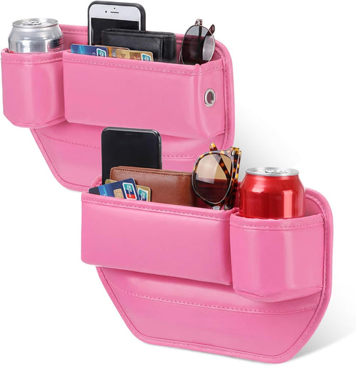 2 Pack Pink Car Seat Gap Filler Organizer with Cup Holder and Storage Leather Car Organizer for Keys Cards Phone Sunglasses and Small Items