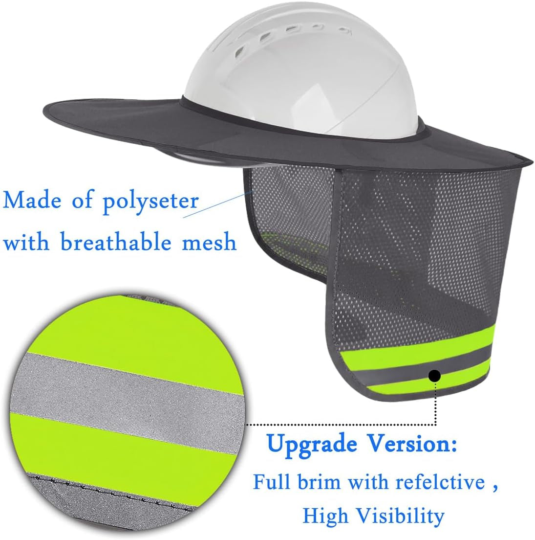 3 Pack Hard Hat Sunshield - Upgrade Full Brim Neck Sunshade Cover with Reflective Strip for Hardhats,Gray