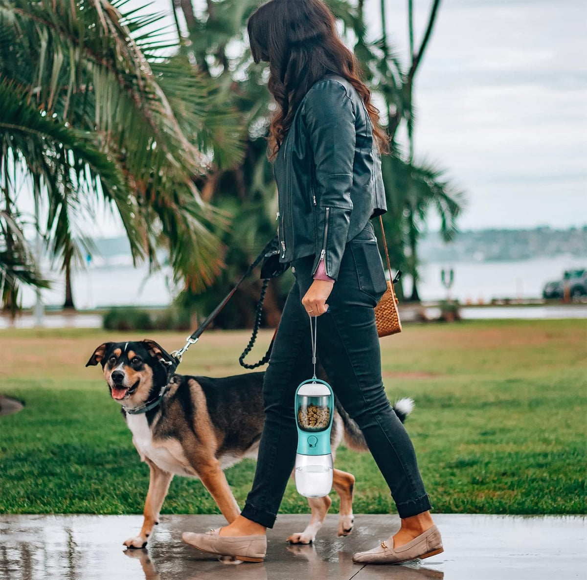 Dog Water Bottle Portable with Food Container & Filter for Travel