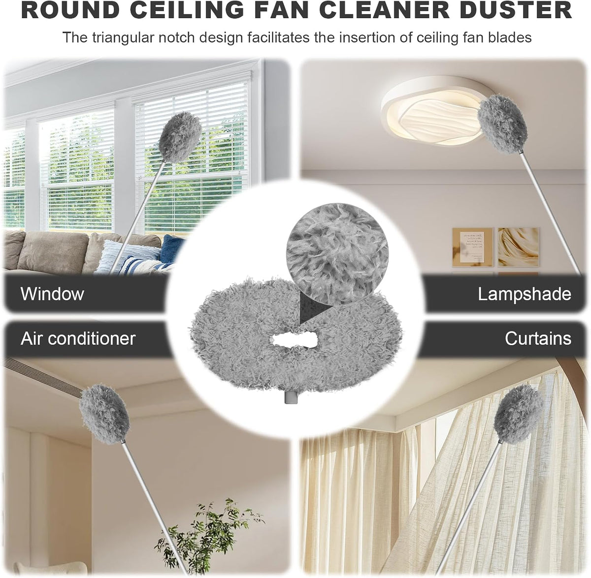Ceiling Fan Cleaner Duster, Adjustable Microfiber Duster, Gray