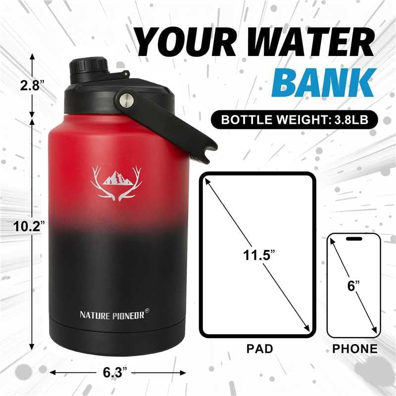 1 Gallon (128Oz) Insulated Water Bottle Jug with Carrier Bag
