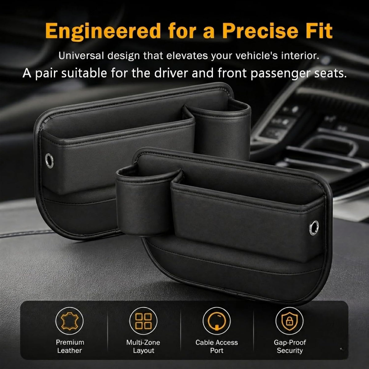 2 Pcs Leather Car Seat Gap Organizer Filler with Cup Holder