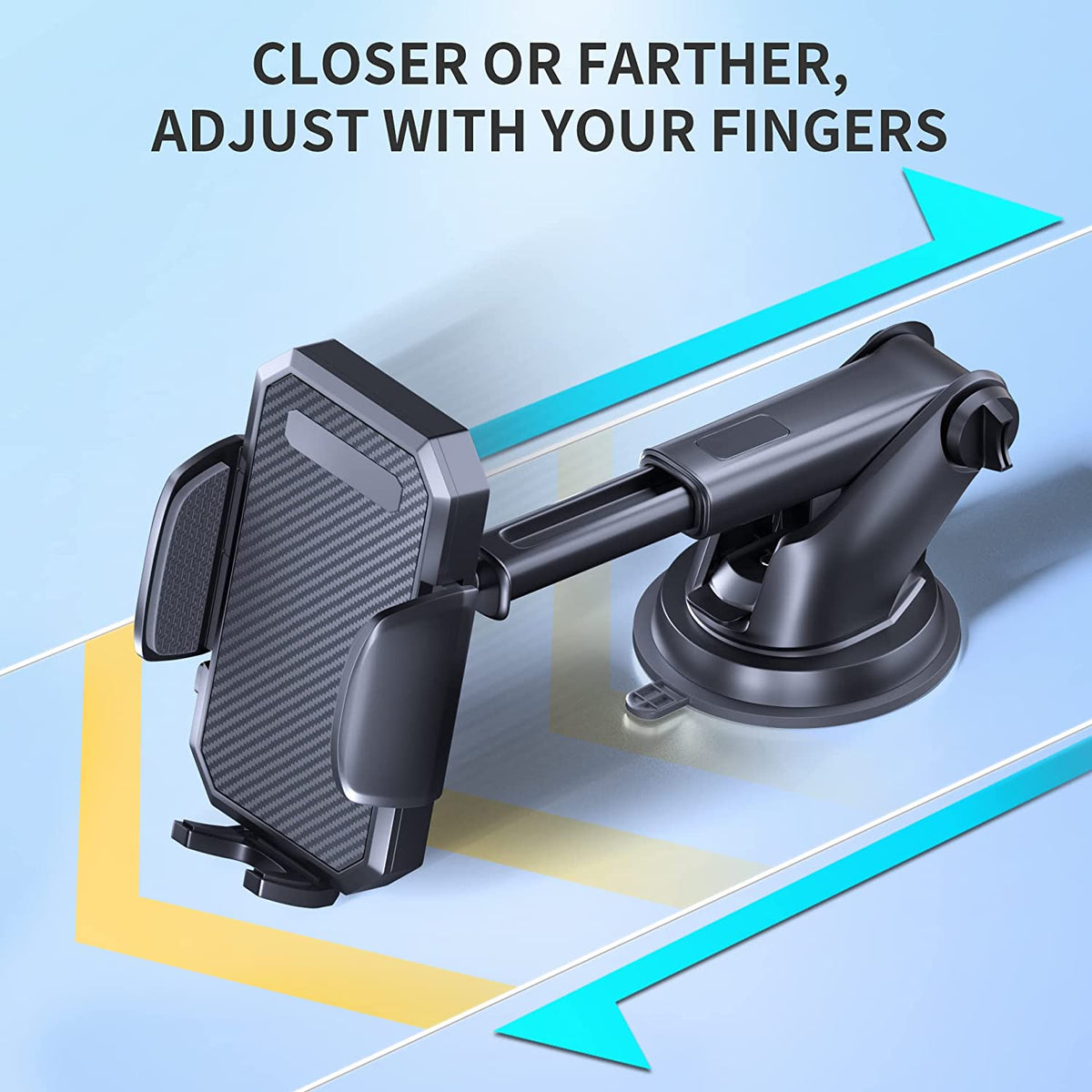 Phone Mount for Car, [ Off-Road Level Suction Cup Protection ] 3In1 Long Arm Suction Cup Holder Universal Cell Phone Holder Mount Dashboard Windshield Vent Compatible with All Smartphones