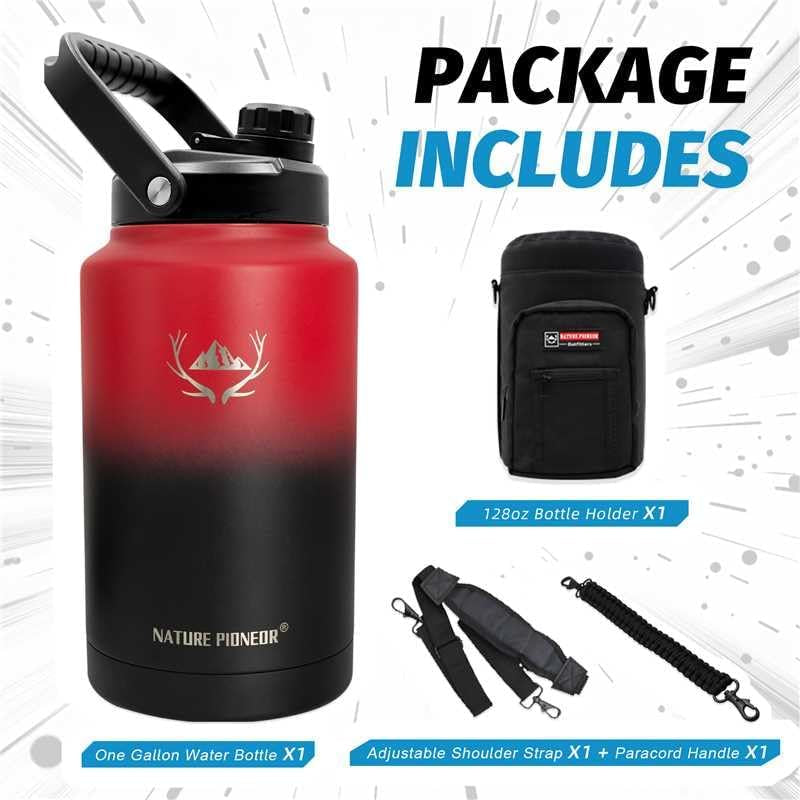 1 Gallon (128Oz) Insulated Water Bottle Jug with Carrier Bag