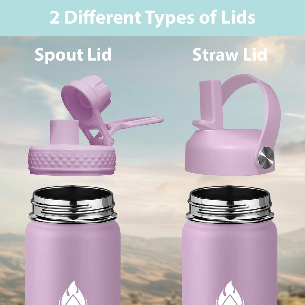 Stainless Steel Wide Mouth Water Bottle 32Oz Double Wall Vacuum Insulated Leak Proof Bottle with New Flex Straw Lid & Spout Lid