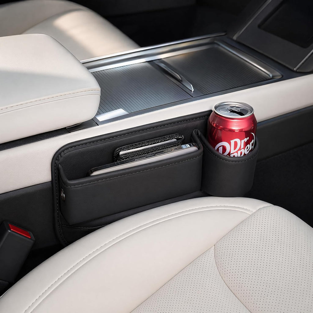 2 Pcs Leather Car Seat Gap Organizer Filler with Cup Holder