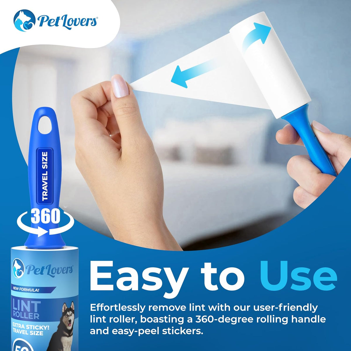 Extra Sticky Lint Roller Mega Value Set for Pet Hair Removal, Dog and Cat Lint Remover (6 Pack Mini Refills)