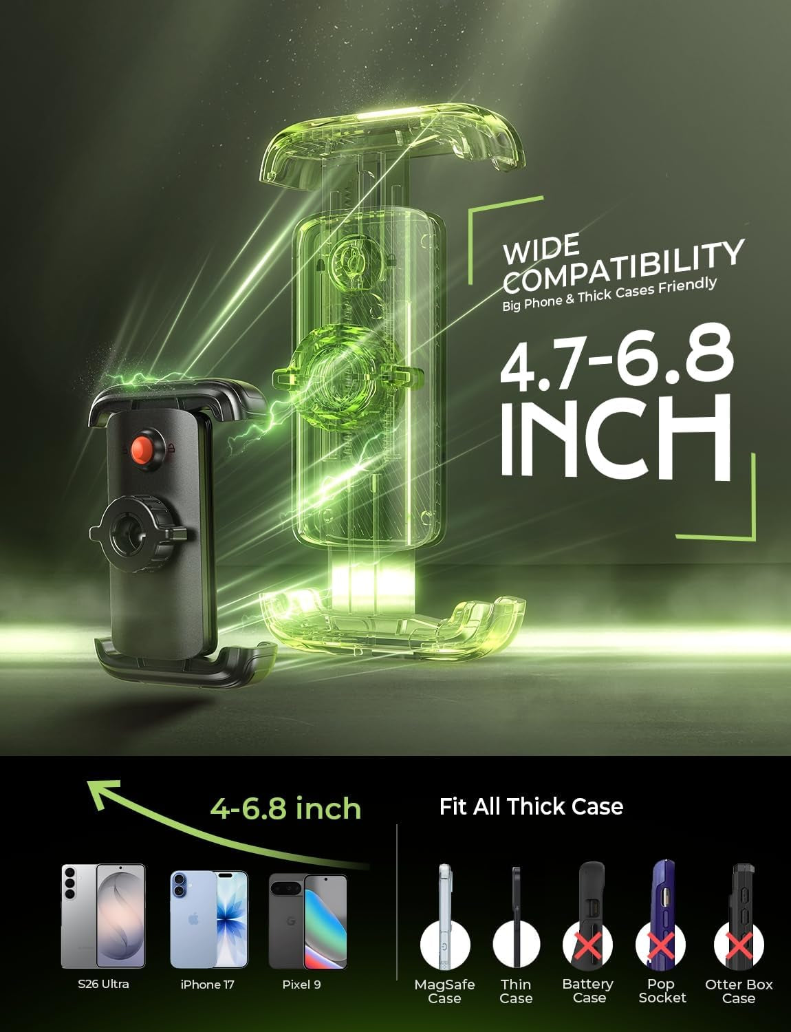 Bike Phone Holder, [Super Easy Install] Motorcycle Phone Mount Ebike Accessories Bicycle Handlebar Holder Mount Gifts for Adults Kids Men Mountain Mini Bike Scooter Gear Accessories, Black
