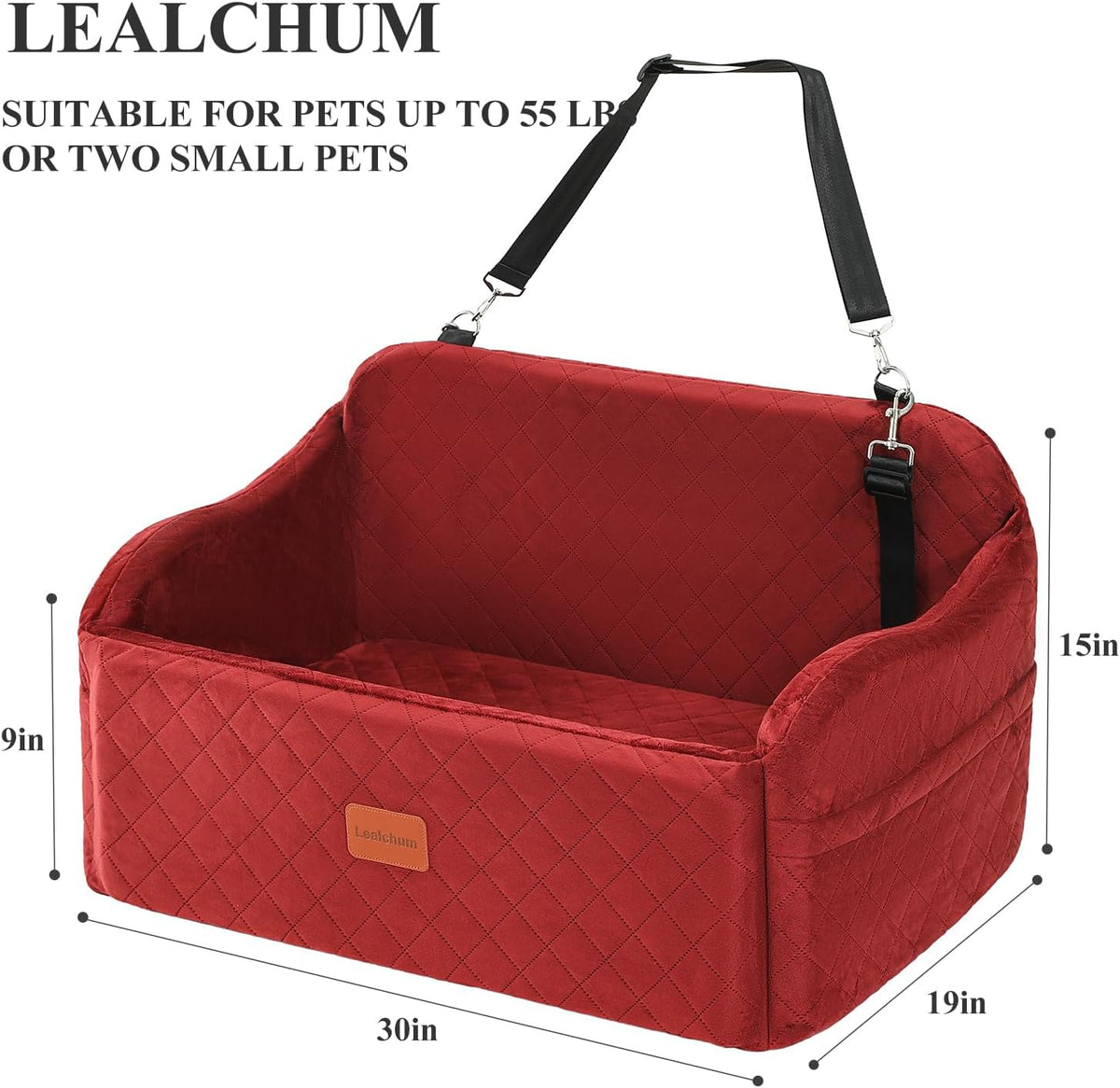 Dog Car Seat for Medium/Large Dogs,2 Clip-On Safety Leashs for 2 Small Dogs,Removable and Washable Comfy Pet Car Seat,Easy to Install and Clean (Red, Large)
