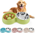 Pets Double Slow Feeder Bowls, Cats & Dogs Food Water Bowls, Stainless Steel Puppy Food and Water Dishes Non-Skid, Pet Feeding Bowl for Small Dogs Puppy Cat (Green)