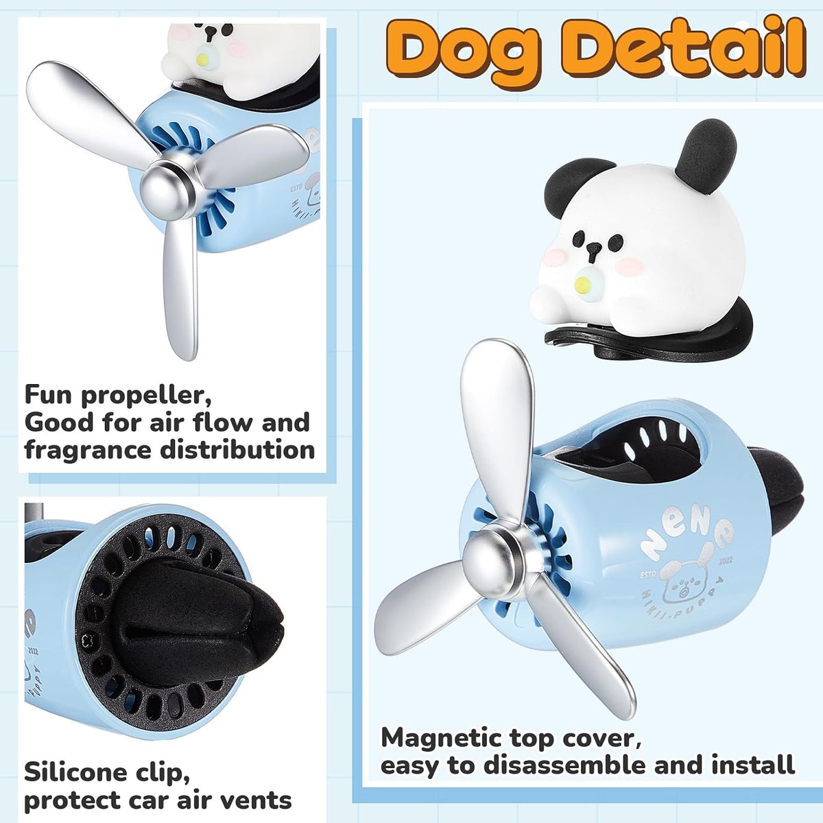 2 Pack Car Air Freshener Dog & Panda Vent Clip Diffuser