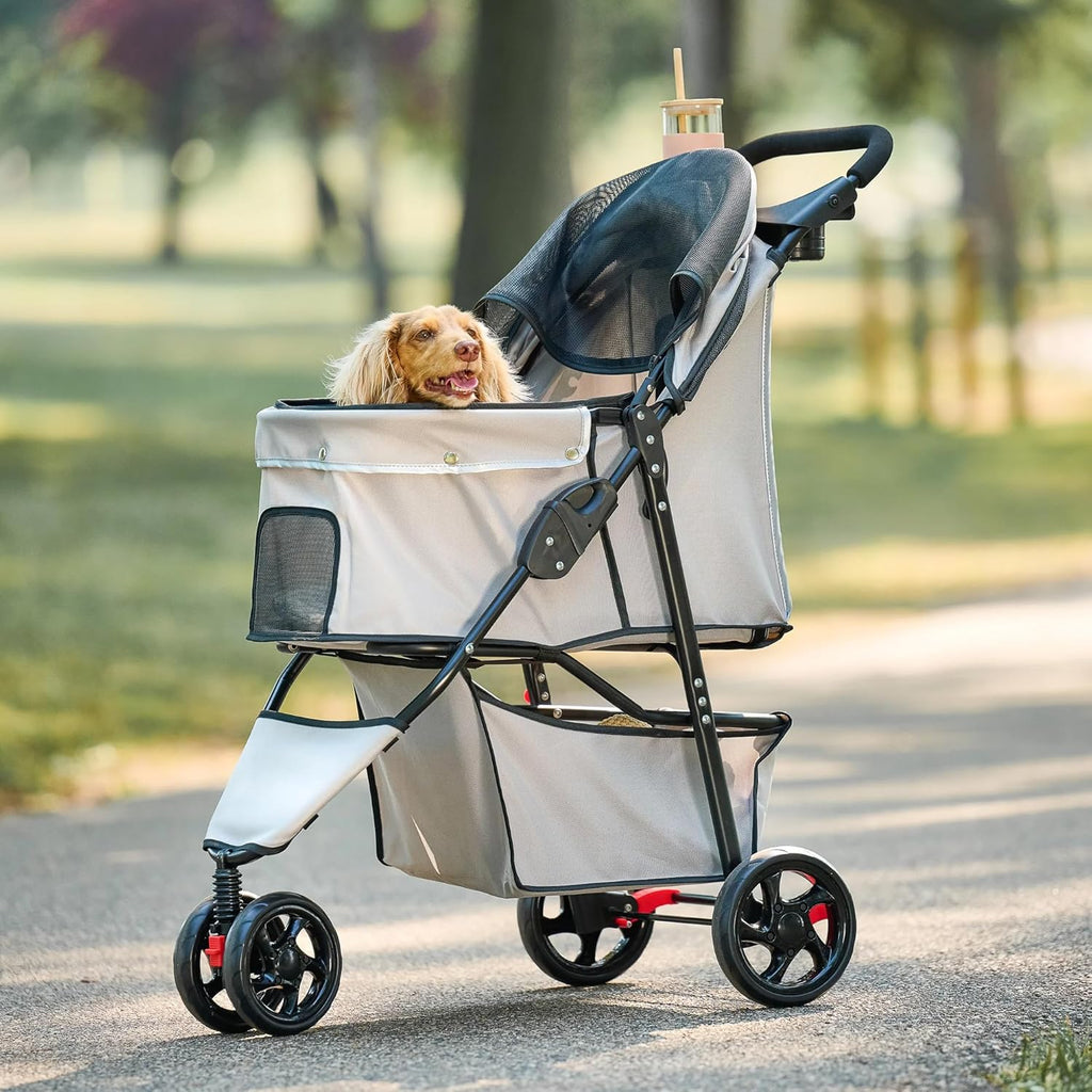 Stroller, Includes 360 Degree Front Wheel Swivel, Rear Wheel Breaks, Reflective Trim, Mesh Panels, Umbrella and Mesh Canopy, Khaki
