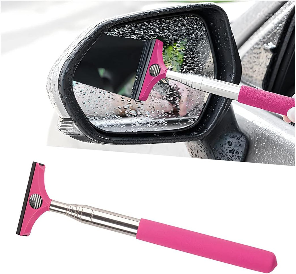 38.6 Inch Telescopic Mirror Squeegee, Black Flag on Pink