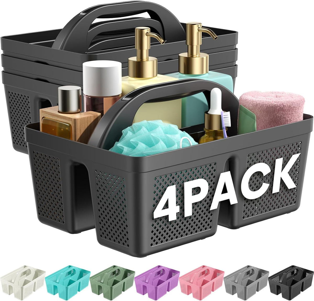 Portable Shower Caddy with Handle - 4 PCS, Bpa-Free, Black