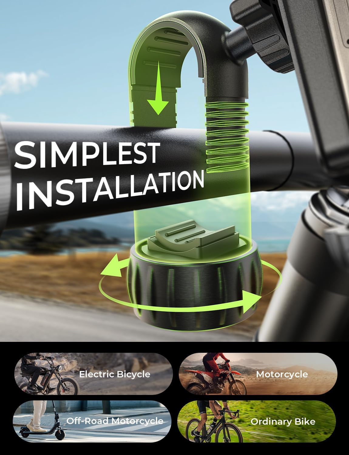 Bike Phone Holder, [Super Easy Install] Motorcycle Phone Mount Ebike Accessories Bicycle Handlebar Holder Mount Gifts for Adults Kids Men Mountain Mini Bike Scooter Gear Accessories, Black