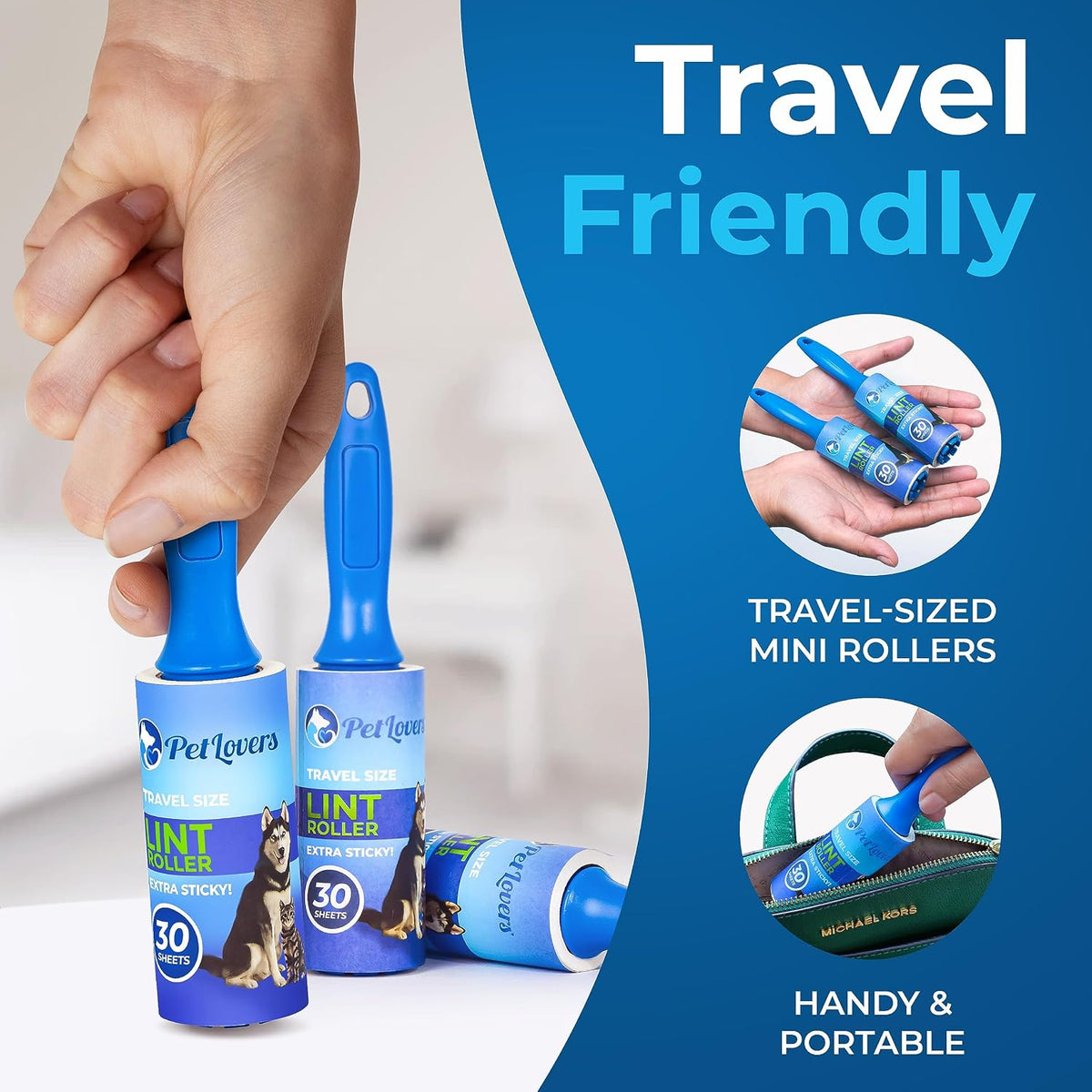 Extra Sticky Lint Roller Mega Value Set for Pet Hair Removal, Dog and Cat Lint Remover (6 Pack Mini Refills)
