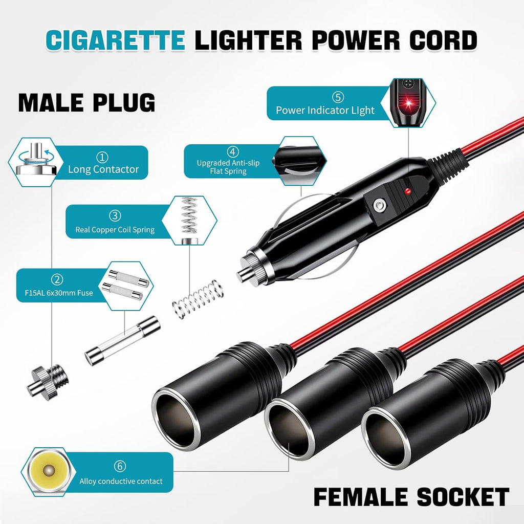 Car Cigarette Lighter Splitter, 12V Splitter,1 to 3 Socket,12V 24V Plug Adapter