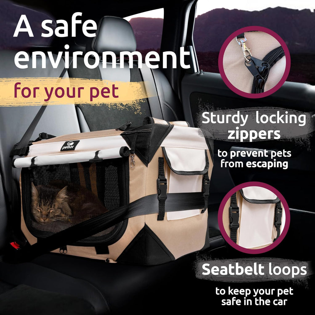 Cat & Dog Carrier, Fits Most Cats or Small Dog Comfortably, Medium, Tan