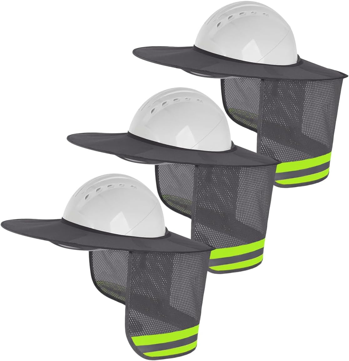3 Pack Hard Hat Sunshield - Upgrade Full Brim Neck Sunshade Cover with Reflective Strip for Hardhats,Gray