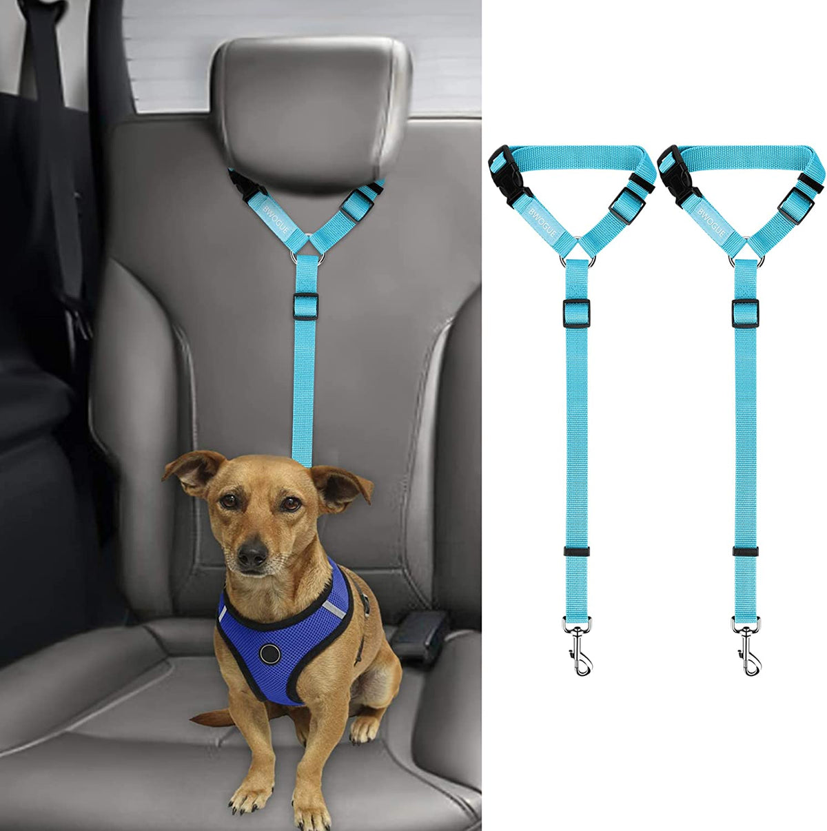 2 Pack Dog Seat Belt for Car, Headrest Restraint Nylon Safety Straps