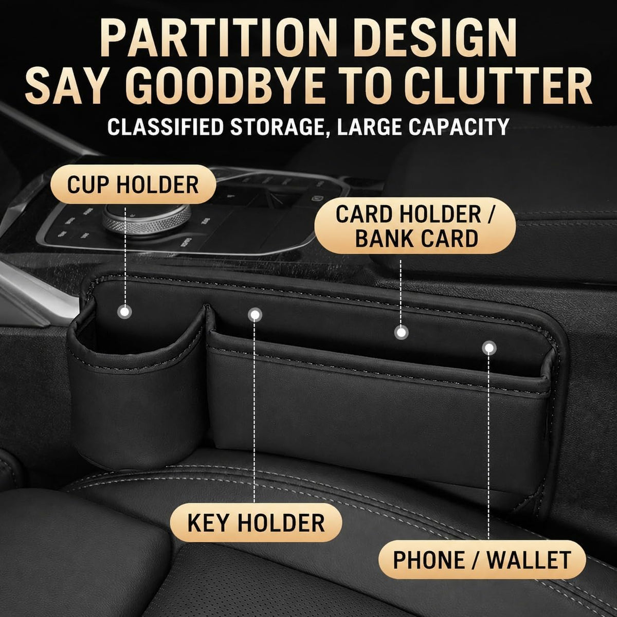 2 Pcs Leather Car Seat Gap Organizer Filler with Cup Holder