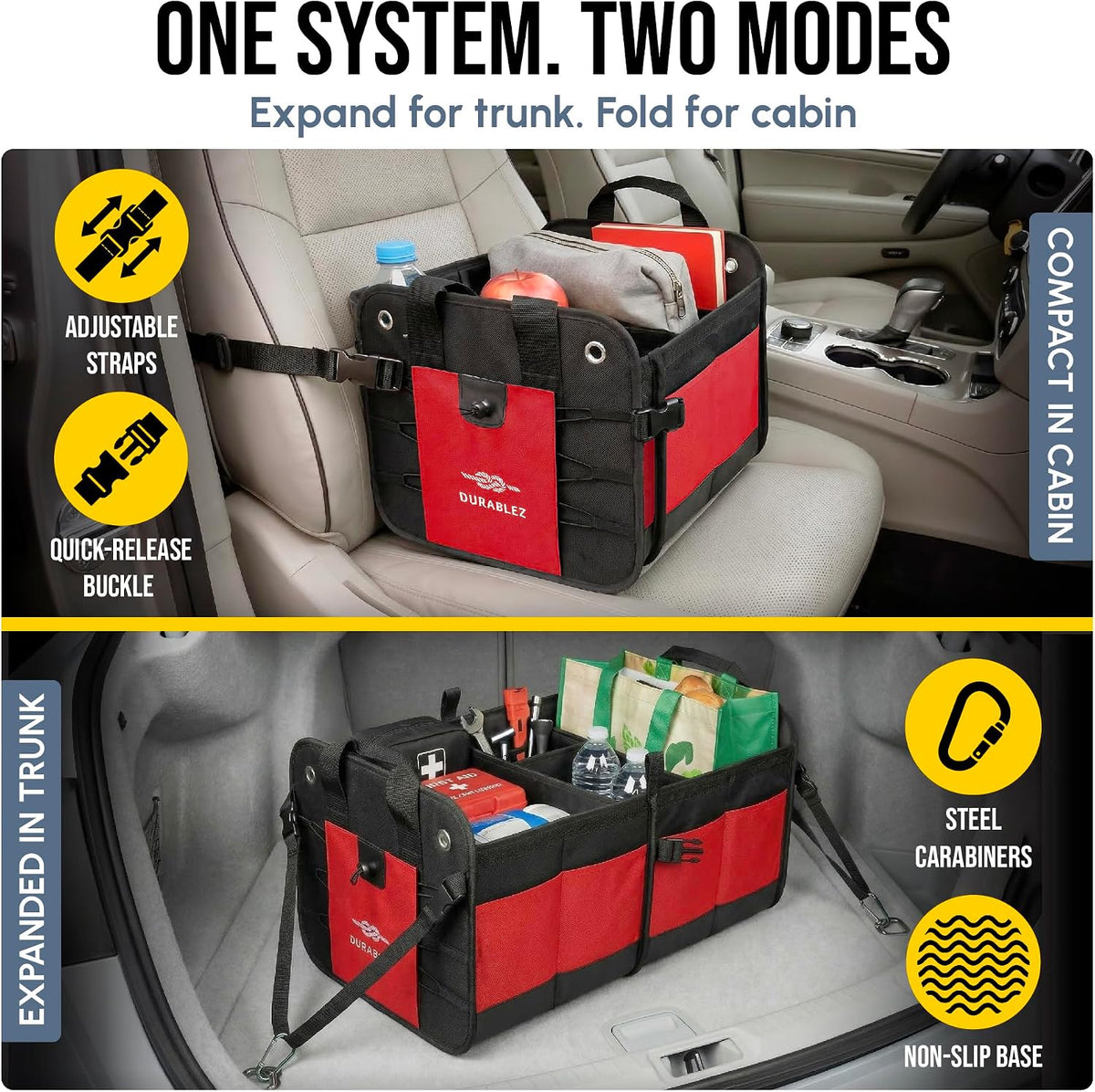 Car Trunk Organizer, Collapsible & Foldable, Red