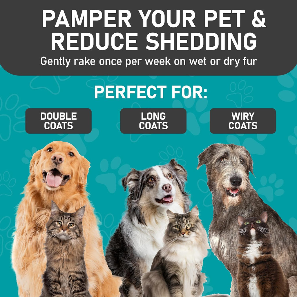 Pet Grooming Brush - Double Sided Shedding, Dematting Undercoat Rake for Dogs and Cats - Extra Wide Dog Grooming Brush - Yellow