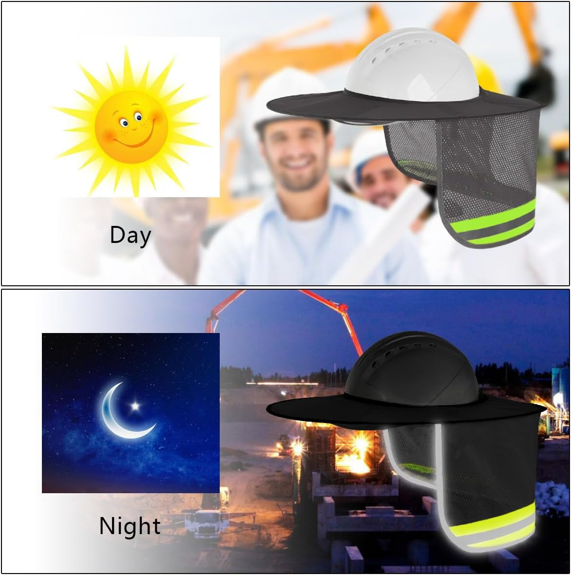 3 Pack Hard Hat Sunshield - Upgrade Full Brim Neck Sunshade Cover with Reflective Strip for Hardhats,Gray