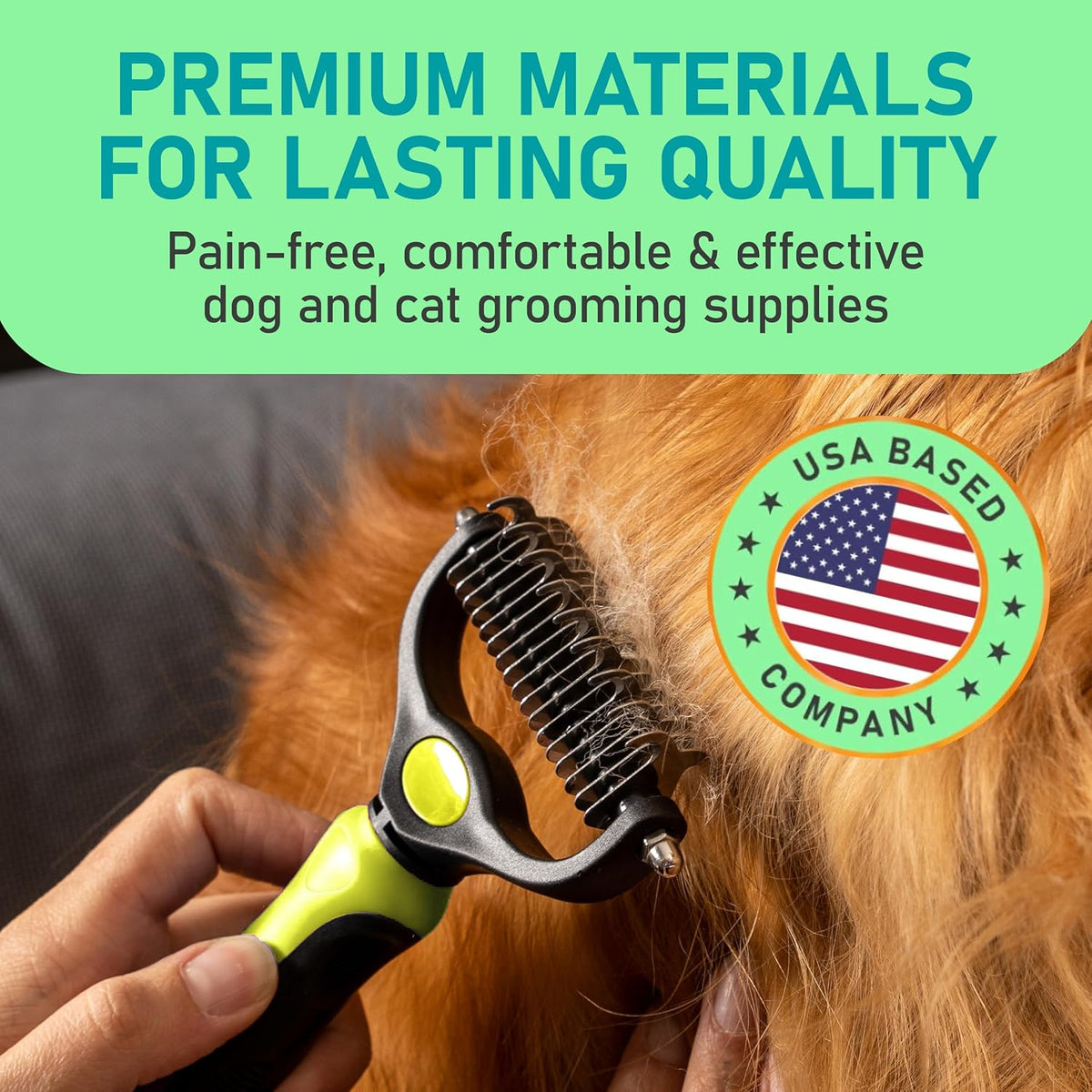 Pet Grooming Brush - Double Sided Shedding, Dematting Undercoat Rake for Dogs and Cats - Extra Wide Dog Grooming Brush - Yellow