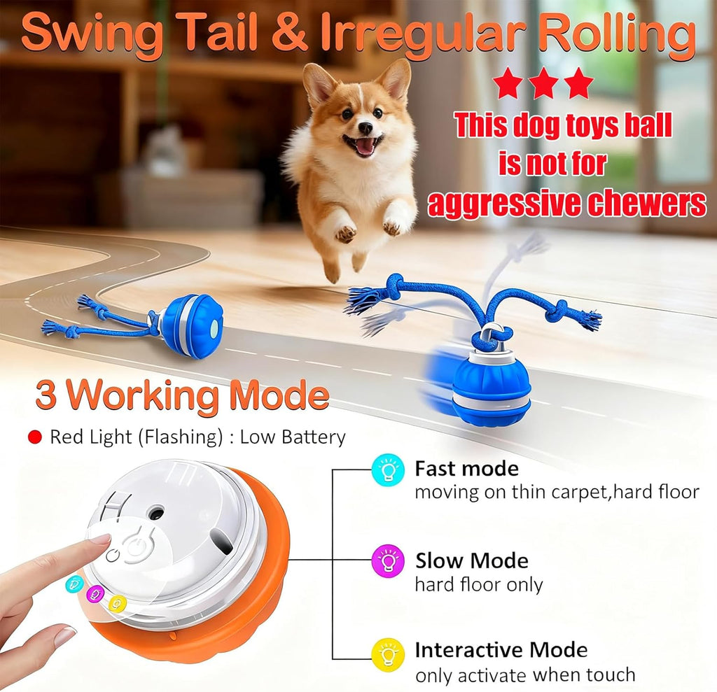 P06 Interactive Dog Toys Dog Balls, Electric Automatic Moving and Rolling Dog Toy with Rope for Small Medium Dogs, Fun Smart Puppy Toy S for Boredom & Training, Dog Toys to Keep Them Busy (Orange)