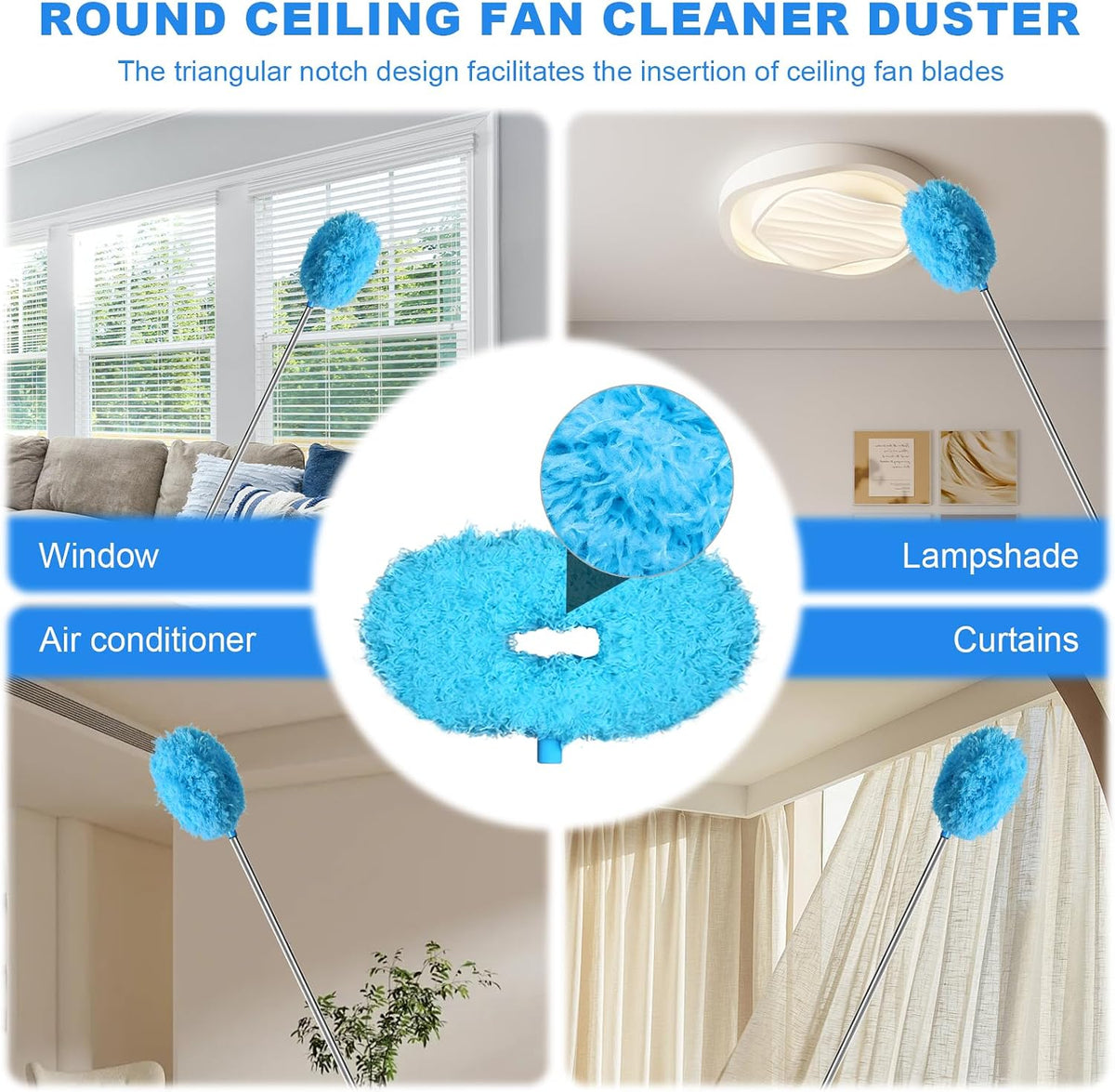 Ceiling Fan Cleaner Duster, Adjustable Microfiber Duster, 2 Dusters Blue