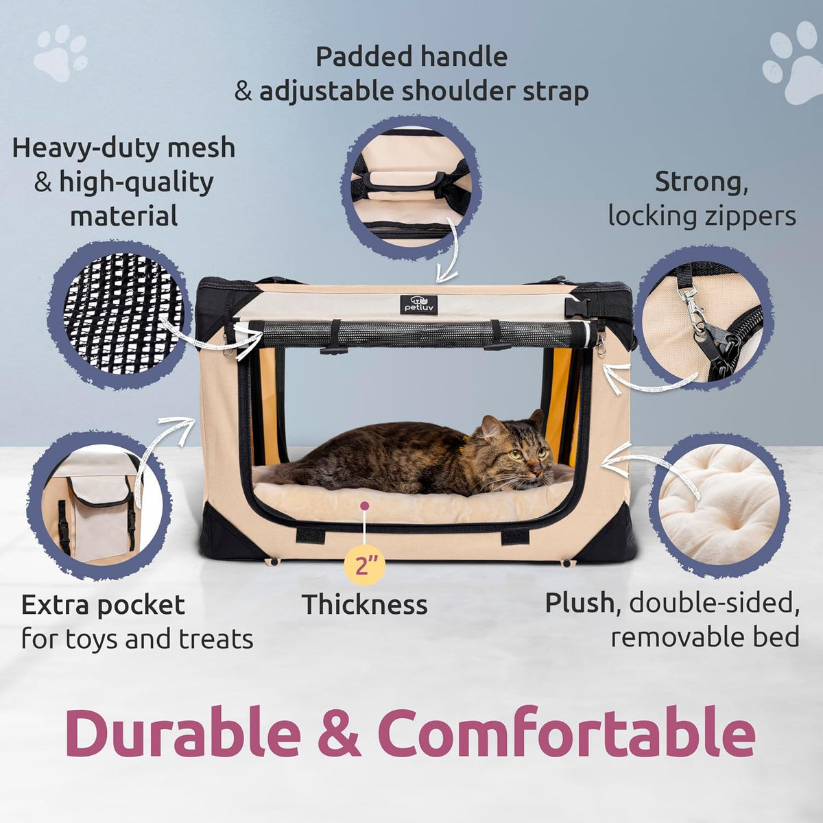 Cat & Dog Carrier, Fits Most Cats or Small Dog Comfortably, Medium, Tan