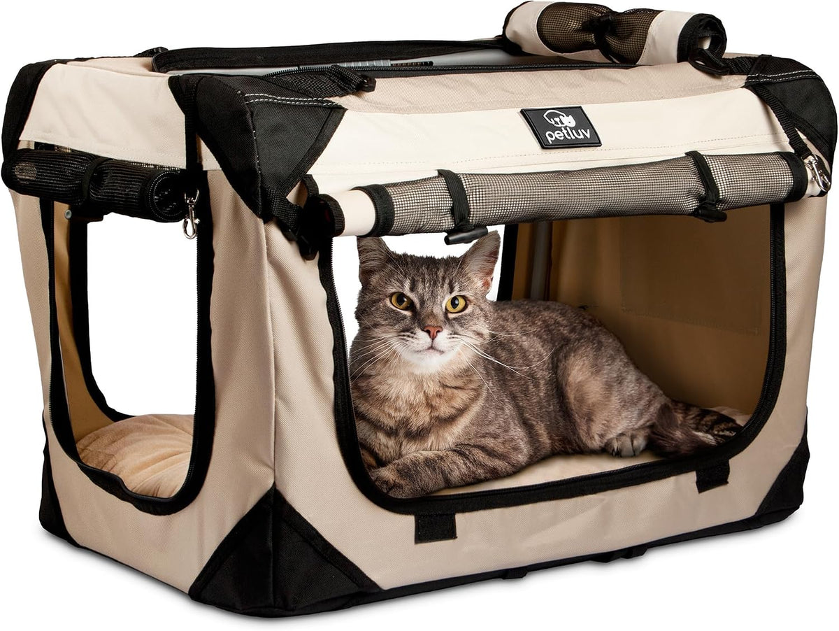 Cat & Dog Carrier, Fits Most Cats or Small Dog Comfortably, Medium, Tan
