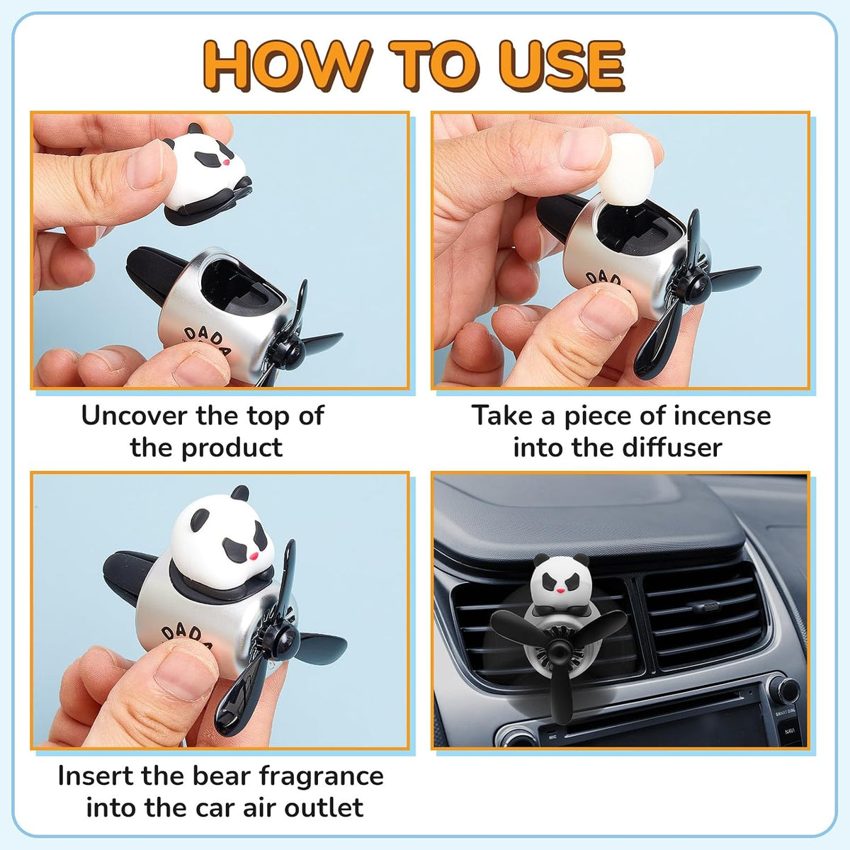 2 Pack Car Air Freshener Dog & Panda Vent Clip Diffuser