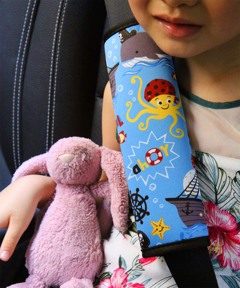 Seat Belt Cover for Kids, Soft Comfort Seat Belt Cushion for Children, Cute Cartoon Pattern Car Seat Belt Pads Cover for Girls and Boys, 1 Pack, Pirate
