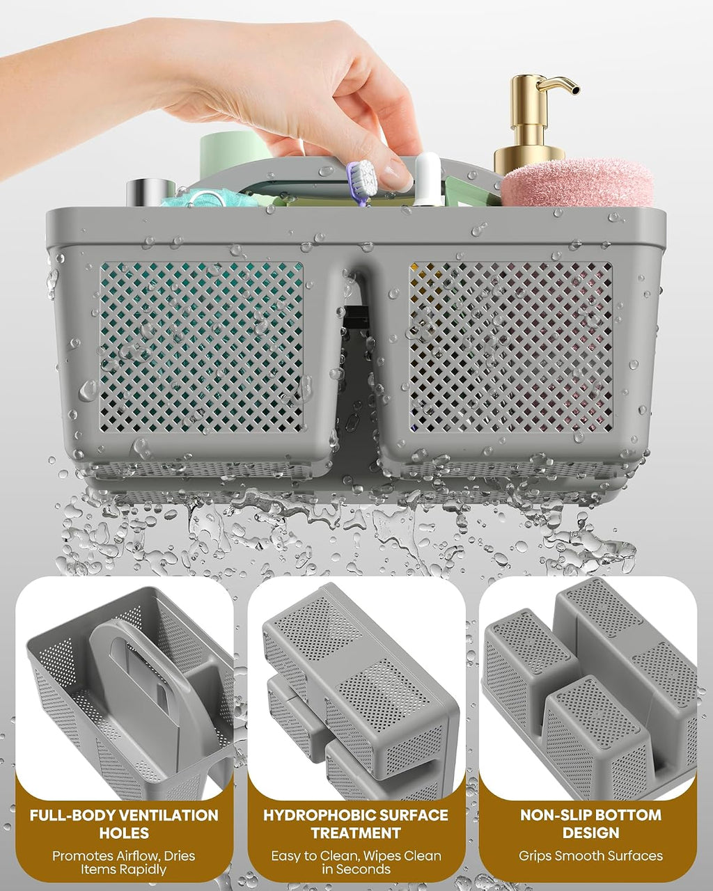 Portable Shower Caddy with Handle - 4 PCS, Bpa-Free, Black