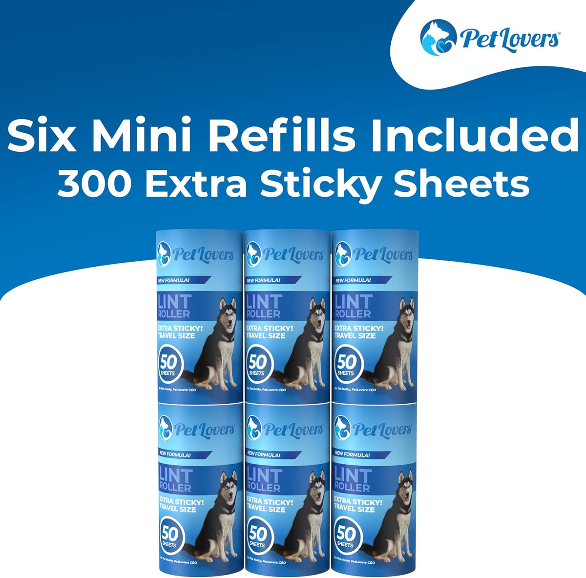 Extra Sticky Lint Roller Mega Value Set for Pet Hair Removal, Dog and Cat Lint Remover (6 Pack Mini Refills)